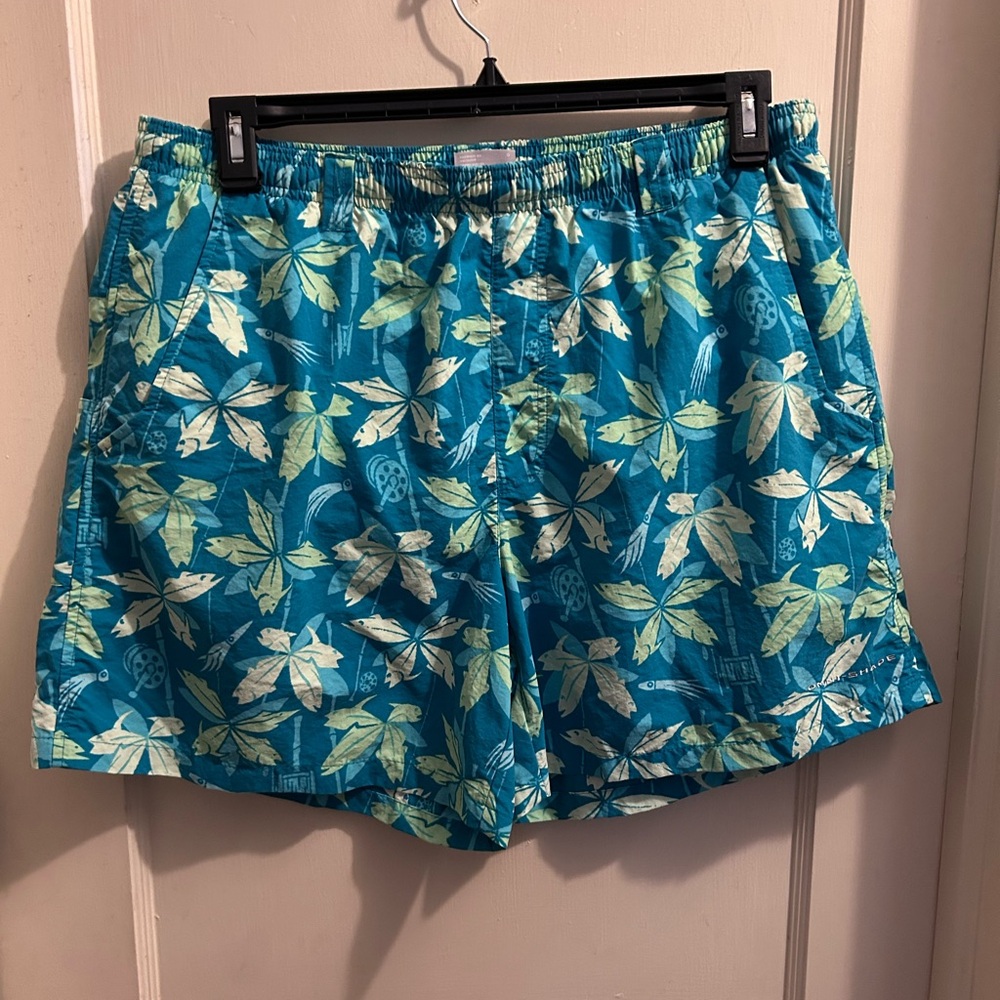Columbia PFG tropical leaf‎ swim fishing trunks men’s Large mesh lined pocket